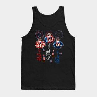 Red Blue White Three Cute Australian Shepherds 4th July Tank Top